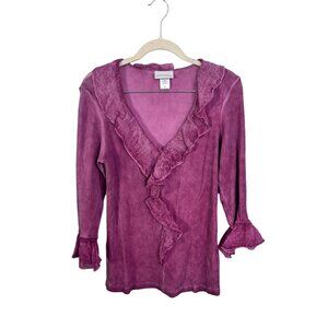 Soft surroundings vintage 90s y2k ruffle pink blouse size M phoebe charmed acid